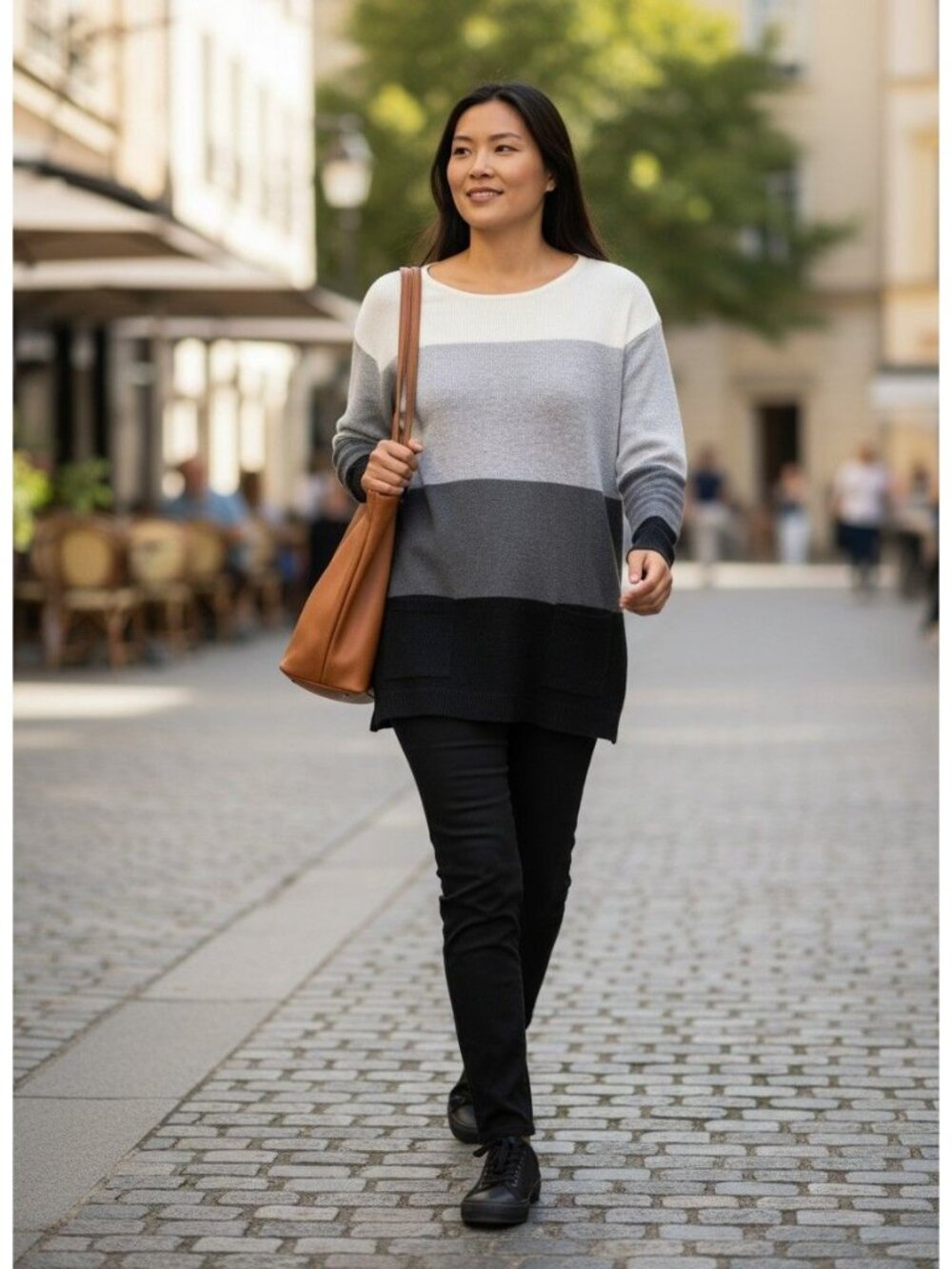 Vince Camuto Womens Color Block Sweater M Gray Black Long-Sleeve Knit Pullover